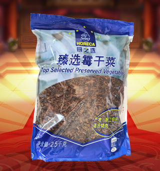 廚之選(HORECA SELECT)臻選霉干菜產(chǎn)自浙江紹興2.5kg每袋，蕭山霉干菜是浙江省紹興市夾灶鄉(xiāng)的漢族傳統(tǒng)名菜。夾灶原屬紹興縣，故歷來以“紹興霉干菜”為名。此產(chǎn)品由大葉芥加工而成，色澤烏黑，香氣濃郁，味美質(zhì)嫩，久貯不變，是一種常年食用的大眾化食品州，霉干菜一般用芥菜、尚未抽苔的白菜和油菜等腌制后曬干制成。