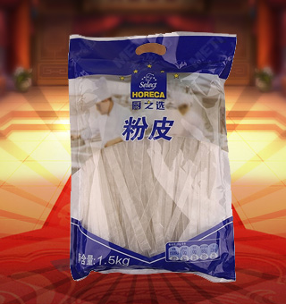廚之選粉皮產(chǎn)自山東煙臺(tái)1.5kg每袋，精選優(yōu)質(zhì)綠豆淀粉等為原料，融合水精制而成，品質(zhì)優(yōu)良，天然上等，營養(yǎng)豐富。入口順滑，口齒留香，產(chǎn)品選料考究，口味純正，美味又健康，品質(zhì)優(yōu)質(zhì)，值得信賴。塑料質(zhì)地包裝，粉絲分明可見，食用簡單方便，是廚房常備品的上佳選擇。